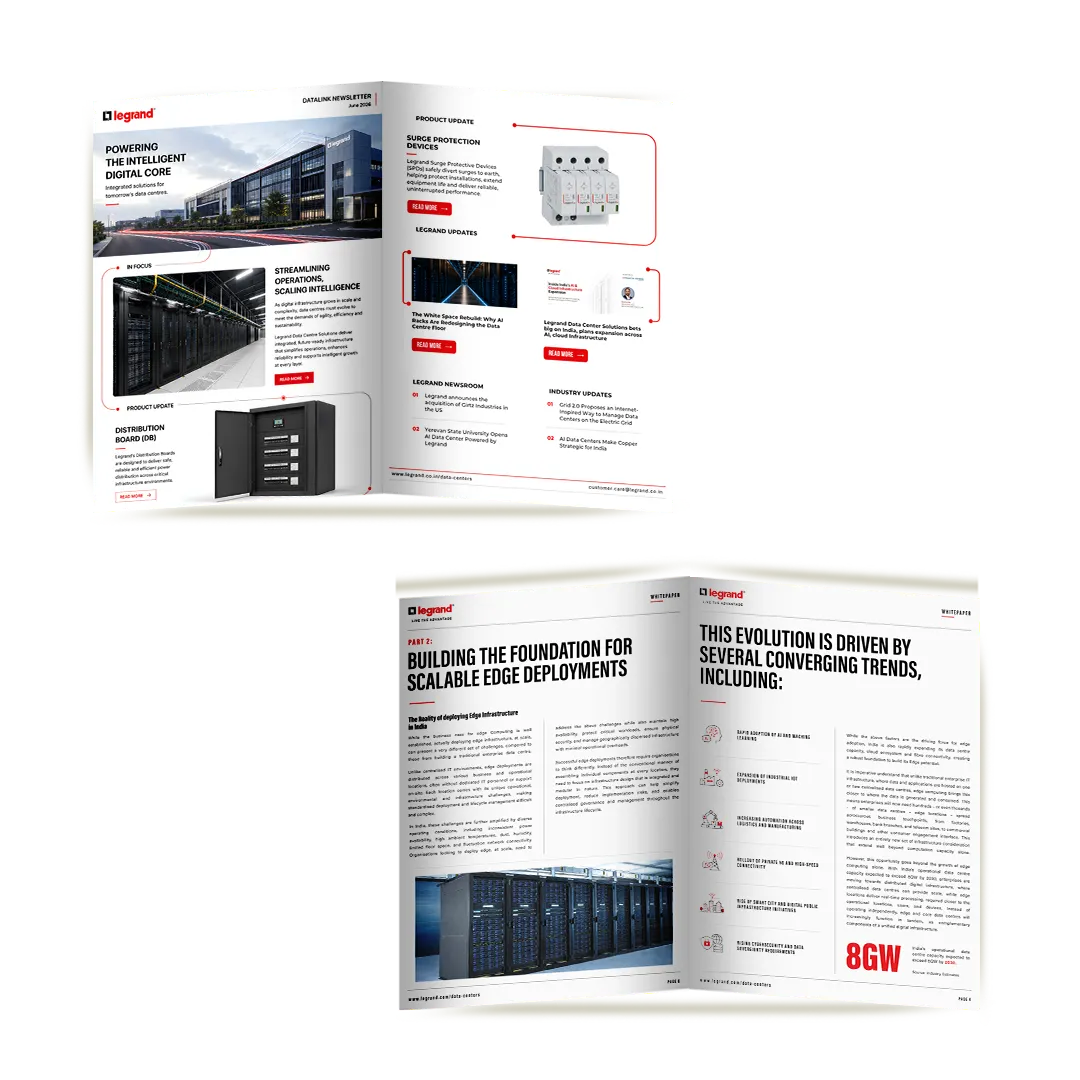 Legrand integrated infrastructure platform diagram with racks, iPDUs, containment, cable trays and monitoring