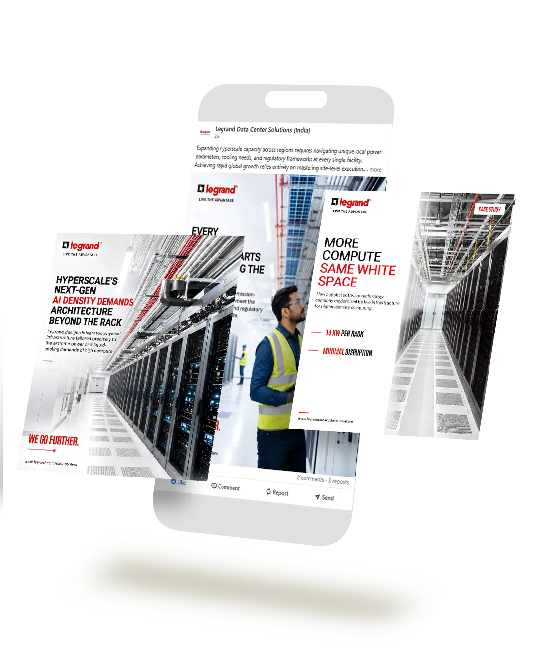 Legrand Data Center Solutions hyperscale LinkedIn post series with data centre photography