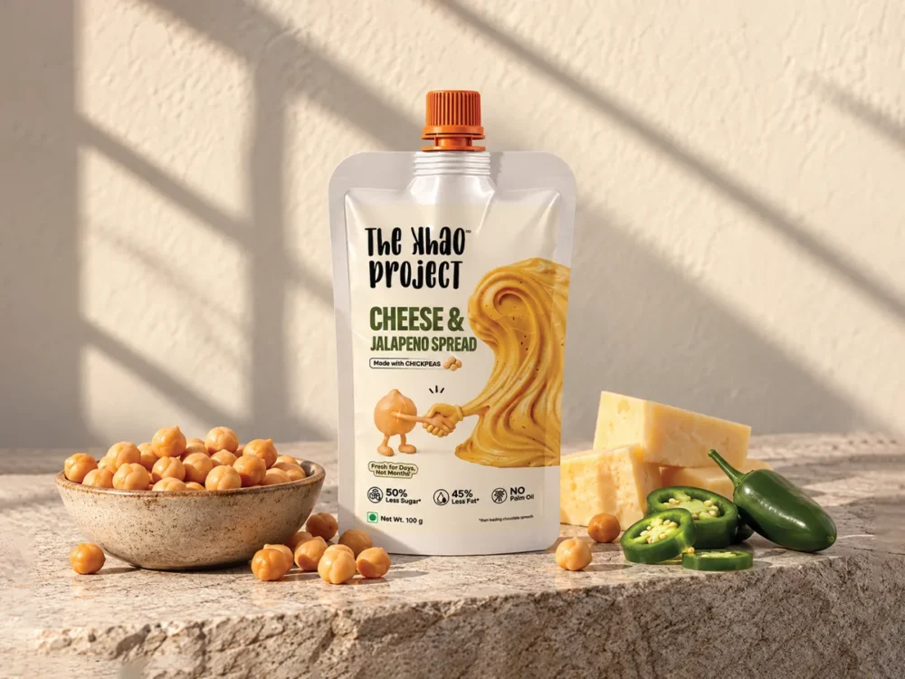 Cheese and Jalapeño Spread squeeze pouch label for The Khao Project