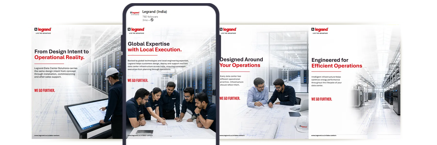 social media marketing for data centers: Legrand Data Center Solutions LinkedIn post on global expertise with local execution