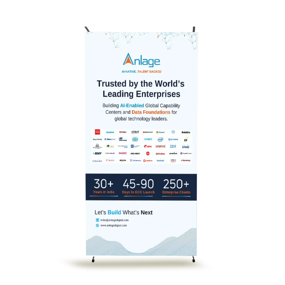 • Anlage brochure inside spread showing GCC, data and AI engineering and talent capabilities