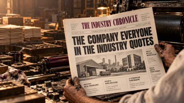 media coverage for B2B companies illustrated by a newspaper front page about a company the whole industry quotes